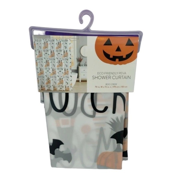 Unbranded Other - Halloween Gnomes BOO CREW Shower Curtain Eco-Friendly Peva Printed Bats Pumpkins